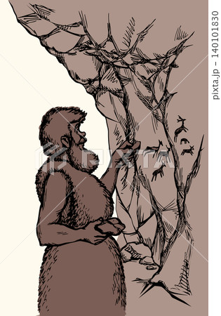 Primitive rock painting. Vector drawing Primitive rock painting. Vector drawing 140101830