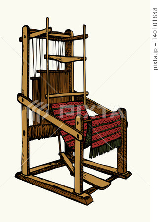 Vector drawing. An old weaving loom 140101838