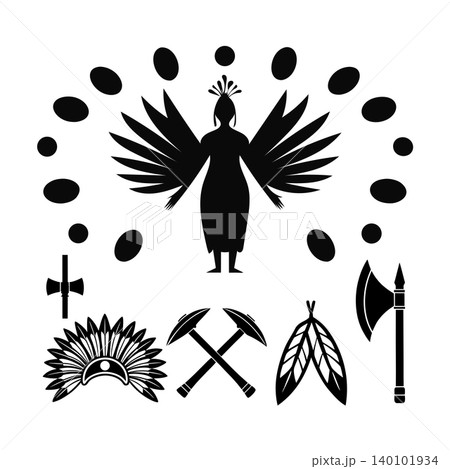 Tribal Shaman Spiritual Symbols Collection Isolated on White Background Tribal Shaman Spiritual Symbols Collection Isolated on White Background 140101934