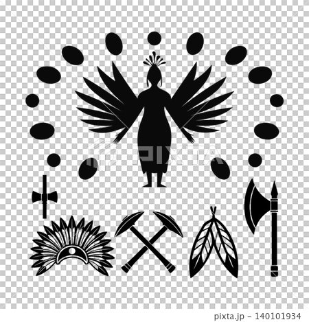 Tribal Shaman Spiritual Symbols Collection Isolated on White Background Tribal Shaman Spiritual Symbols Collection Isolated on White Background 140101934