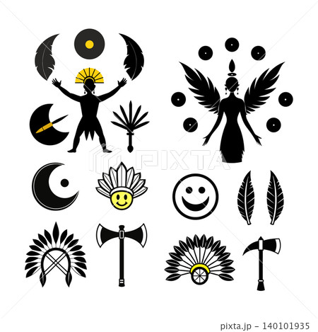 Tribal Shaman Spiritual Symbols Collection Isolated on White Background Tribal Shaman Spiritual Symbols Collection Isolated on White Background 140101935