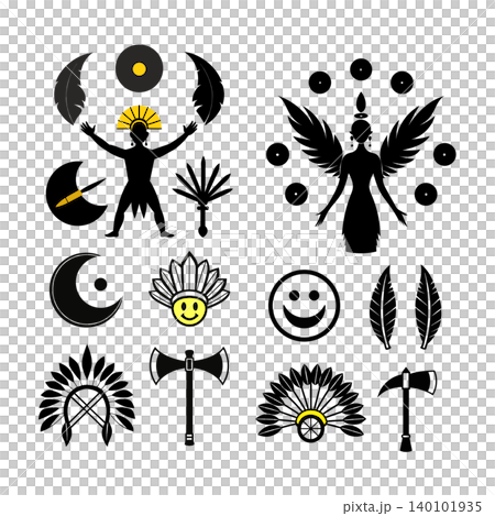 Tribal Shaman Spiritual Symbols Collection Isolated on White Background Tribal Shaman Spiritual Symbols Collection Isolated on White Background 140101935
