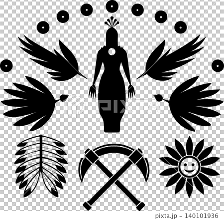 Tribal Shaman Spiritual Symbols Collection Isolated on White Background Tribal Shaman Spiritual Symbols Collection Isolated on White Background 140101936