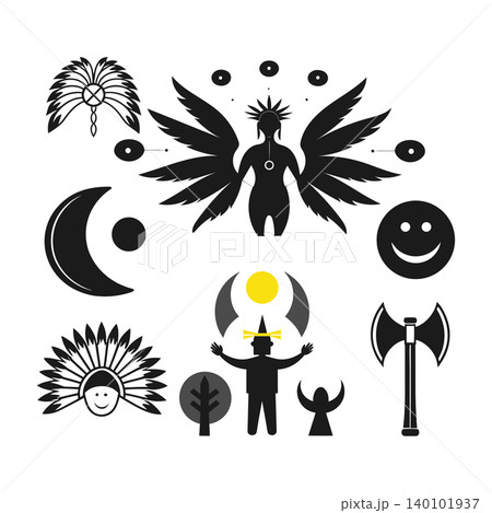Tribal Shaman Spiritual Symbols Collection Isolated on White Background Tribal Shaman Spiritual Symbols Collection Isolated on White Background 140101937