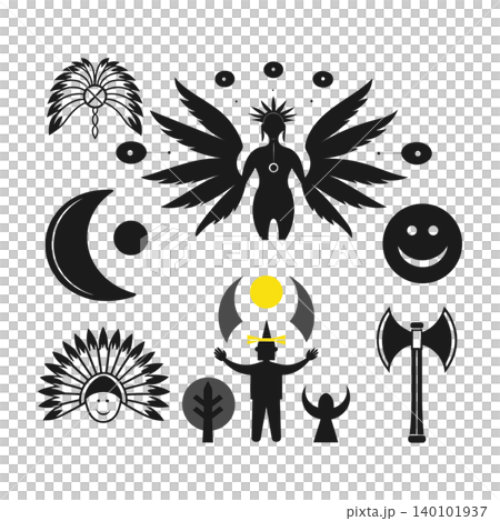 Tribal Shaman Spiritual Symbols Collection Isolated on White Background Tribal Shaman Spiritual Symbols Collection Isolated on White Background 140101937