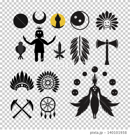 Tribal Shaman Spiritual Symbols Collection Isolated on White Background Tribal Shaman Spiritual Symbols Collection Isolated on White Background 140101938