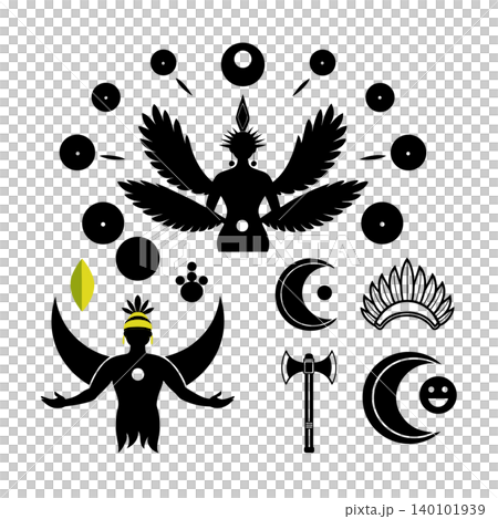 Tribal Shaman Spiritual Symbols Collection Isolated on White Background Tribal Shaman Spiritual Symbols Collection Isolated on White Background 140101939