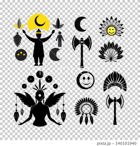 Tribal Shaman Spiritual Symbols Collection Isolated on White Background Tribal Shaman Spiritual Symbols Collection Isolated on White Background 140101940