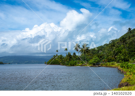 Coastline and Mountains on Tahaa Island, French Polynesia 140102020