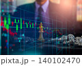 Stock market or forex trading graph and candlestick chart suitable for financial investment concept. Economy trends background for business idea and all art work design. Abstract finance background. 140102470