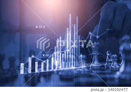 Stock market or forex trading graph and candlestick chart suitable for financial investment concept. Economy trends background for business idea and all art work design. Abstract finance background. Stock market or forex trading graph and candlestick chart suitable for financial investment concept. Economy trends background for business idea and all art work design. Abstract finance background. 140102477