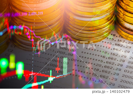 Stock market or forex trading graph and candlestick chart suitable for financial investment concept. Economy trends background for business idea and all art work design. Abstract finance background. 140102479