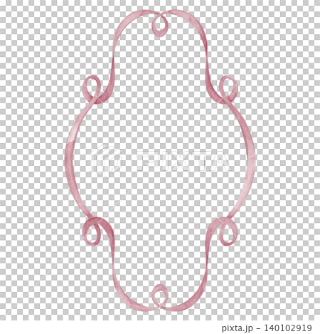 Watercolor pink tape frame with wavy ribbon in a coquette style. Hand drawn illustration in soft pastel tones. Decorative frames isolated for wedding invitation or baby shower greeting cards Watercolor pink tape frame with wavy ribbon in a coquette style. Hand drawn illustration in soft pastel tones. Decorative frames isolated for wedding invitation or baby shower greeting cards 140102919