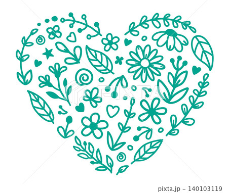 Floral linear heart, flowers pattern, wildflowers wreath decor 140103119