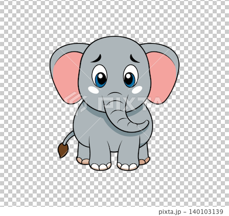 Charming cartoon baby elephant with large blue eyes, pink inner ears vector illustration. Charming cartoon baby elephant with large blue eyes, pink inner ears vector illustration. 140103139