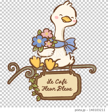 Cute Long Neck Goose Sitting On Vintage Paris Cafe Sign Holding Blue Hydrangea Bouquet French Bakery Flower Shop Clipart Illustration Cute Long Neck Goose Sitting On Vintage Paris Cafe Sign Holding Blue Hydrangea Bouquet French Bakery Flower Shop Clipart Illustration 140103211