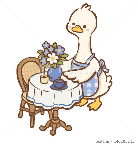 Cute Long Neck Goose Arranging Fresh Blue Hydrangeas On Cozy Paris Cafe Table With Morning Coffee And French Bistro Charm Clipart Illustration Cute Long Neck Goose Arranging Fresh Blue Hydrangeas On Cozy Paris Cafe Table With Morning Coffee And French Bistro Charm Clipart Illustration 140103213