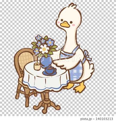 Cute Long Neck Goose Arranging Fresh Blue Hydrangeas On Cozy Paris Cafe Table With Morning Coffee And French Bistro Charm Clipart Illustration Cute Long Neck Goose Arranging Fresh Blue Hydrangeas On Cozy Paris Cafe Table With Morning Coffee And French Bistro Charm Clipart Illustration 140103213