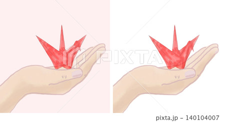 折り紙のツルを手に乗せた手描きイラスト素材 赤い鶴(透過素材/PNG/JPEG) 折り紙のツルを手に乗せた手描きイラスト素材 赤い鶴(透過素材/PNG/JPEG) 140104007