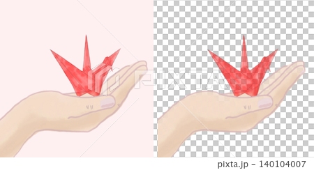 折り紙のツルを手に乗せた手描きイラスト素材 赤い鶴(透過素材/PNG/JPEG) 折り紙のツルを手に乗せた手描きイラスト素材 赤い鶴(透過素材/PNG/JPEG) 140104007
