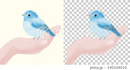 Illustration of a small bird perched on a hand (transparent background/PNG/JPEG) 140104010