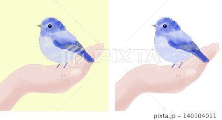 小鳥が手に乗っているイラスト（透過素材/PNG/JPEG） 140104011