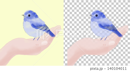 小鳥が手に乗っているイラスト（透過素材/PNG/JPEG） 140104011
