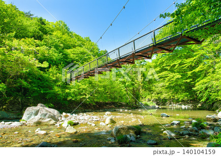 栃木県那須塩原市 木の俣園地を流れる木の俣川と巨岩吊り橋 栃木県那須塩原市 木の俣園地を流れる木の俣川と巨岩吊り橋 140104159