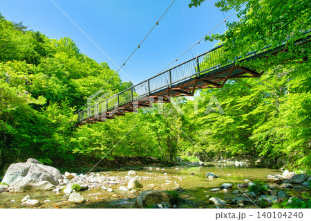 栃木県那須塩原市 木の俣園地を流れる木の俣川と巨岩吊り橋 栃木県那須塩原市 木の俣園地を流れる木の俣川と巨岩吊り橋 140104240