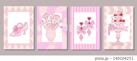 Coquette Rococo Poster Set. Pink Vintage Elegance 140104251