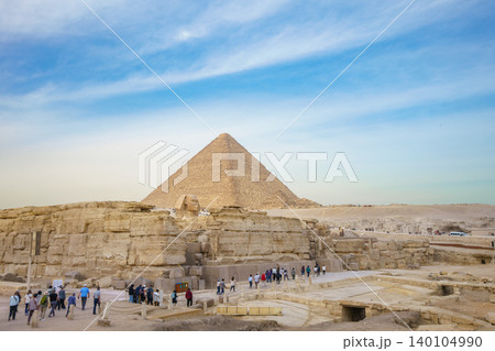 Tourists Visiting the Great Sphinx and Pyramid in Giza Egypt 140104990