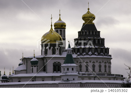Exquisite White Cathedral with Golden Domes and Bell Tower Exquisite White Cathedral with Golden Domes and Bell Tower 140105302