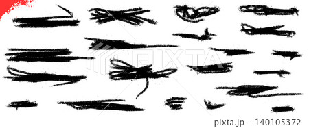 Scribble underline scratch with pencil and charcoal doodle for highlight and annotation. Hand drawn crayon line for emphasis by swipe. Messy vector scribble underline set isolated 140105372