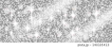 Glitterball mosaic background with silver disco sparkle for nightclub flyer. Shiny glitter ball texture on mirror sequin tile. Vector background with shimmer, blings glint and grid glam pattern bg Glitterball mosaic background with silver disco sparkle for nightclub flyer. Shiny glitter ball texture on mirror sequin tile. Vector background with shimmer, blings glint and grid glam pattern bg 140105413