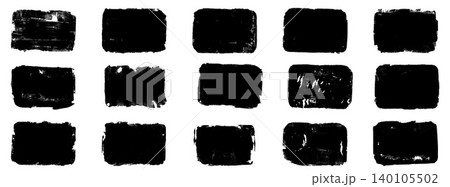 Grunge text box rectangle with label shape and stamp for rough badge layout. Inked black blocks on white backdrop with japanese tag accent. Vector grungy labeled set isolated for announcement bg Grunge text box rectangle with label shape and stamp for rough badge layout. Inked black blocks on white backdrop with japanese tag accent. Vector grungy labeled set isolated for announcement bg 140105502
