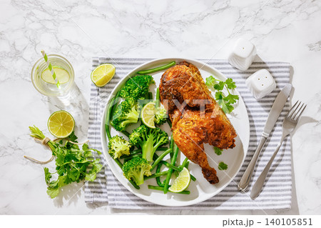 Roasted Half Chicken With Broccoli And Green Beans Roasted Half Chicken With Broccoli And Green Beans 140105851