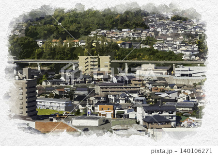 水彩画風　広島市沼田町周辺　広島県広島市 140106271