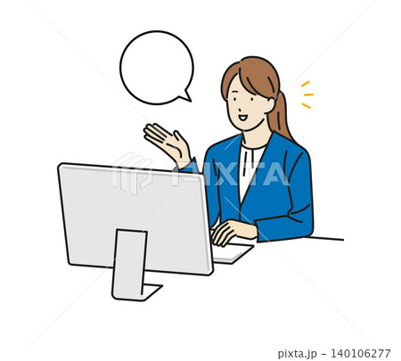 イラスト素材：PCの前で会話するビジネスパーソン 140106277