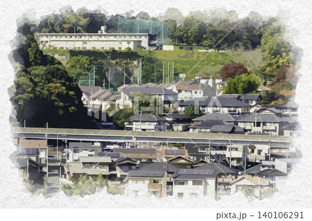 水彩画風　広島市沼田町周辺　広陵高等学校　広島県広島市 140106291
