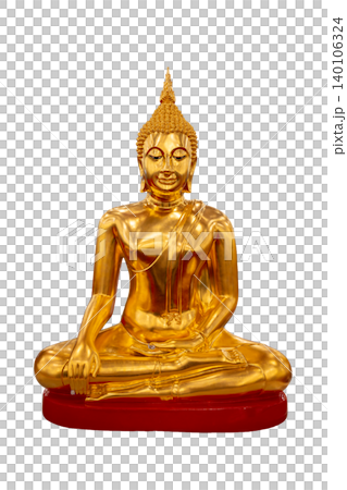 Buddha statue, brass isolate. A golden Buddha statue is centered on a isolated background 140106324