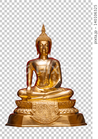 Buddha statue, brass isolate. A golden Buddha statue is centered on a isolated background Buddha statue, brass isolate. A golden Buddha statue is centered on a isolated background 140106325