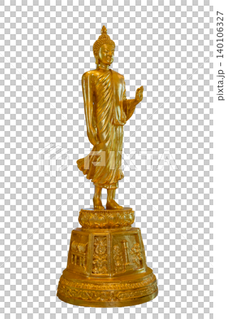 Buddha statue, brass isolate. A golden Buddha statue is centered on a isolated background Buddha statue, brass isolate. A golden Buddha statue is centered on a isolated background 140106327