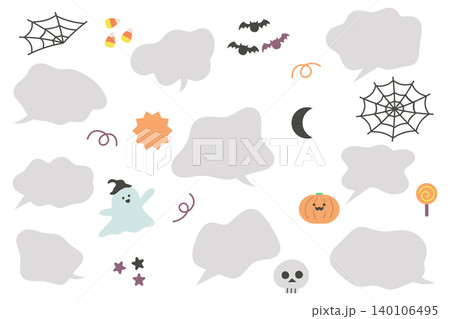 ハロウィン素材と吹き出しのイラストセット 140106495