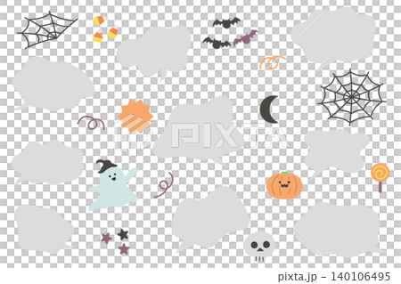 ハロウィン素材と吹き出しのイラストセット 140106495