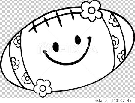 Groovy Retro Football Outline with Flower and Smiley Face, Back to School Cartoon Hand Drawn 140107145