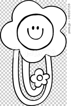 Groovy Retro Flower Paper Clip Outline with Flower and Smiley Face, Back to School Cartoon Hand Drawn 140107159