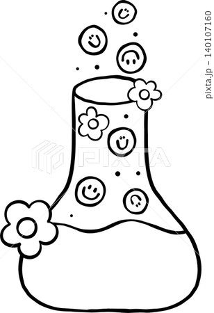 Groovy Retro Science Bottle flasks Outline with Flower and Smiley Face, Back to School Cartoon Hand Drawn Groovy Retro Science Bottle flasks Outline with Flower and Smiley Face, Back to School Cartoon Hand Drawn 140107160