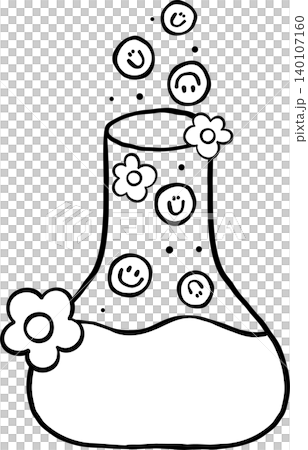 Groovy Retro Science Bottle flasks Outline with Flower and Smiley Face, Back to School Cartoon Hand Drawn Groovy Retro Science Bottle flasks Outline with Flower and Smiley Face, Back to School Cartoon Hand Drawn 140107160