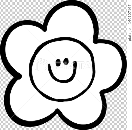 Groovy Retro Smiley Flower  Outline, Back to School Cartoon Hand Drawn 140107167