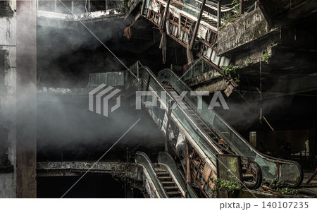 Within a crumbling, multi-tiered atrium, a hauntingly beautiful scene of post-industrial desolation unfolds in an eerie, poetic stillness. Thick plumes of spectral smoke drift like ghosts through a Within a crumbling, multi-tiered atrium, a hauntingly beautiful scene of post-industrial desolation unfolds in an eerie, poetic stillness. Thick plumes of spectral smoke drift like ghosts through a 140107235